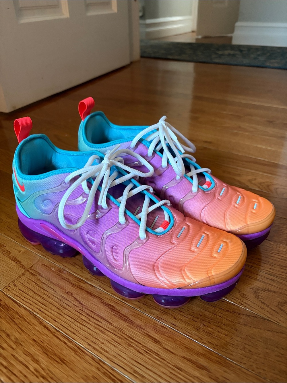 Nike VaporMax: Orange Purple Turquoise Gradient Sneakers, Size 10